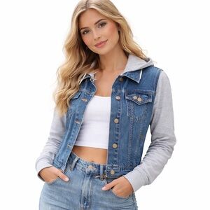 Levi’s Denim Jacket Hoodie Hybrid XS Gray Sleeve Trucker Jean Jacket